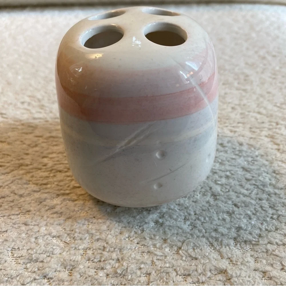 Vintage 1980s 1990s Pastel Pottery Toothbrush Holder Boho Hippie